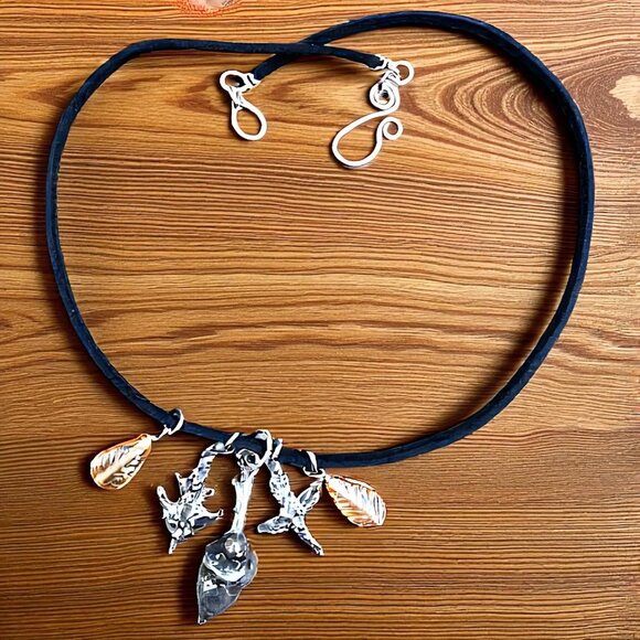 Artisan Woodland Acorn Silver & Gold Leaf Nature Pendant Necklace - Picture 7 of 11